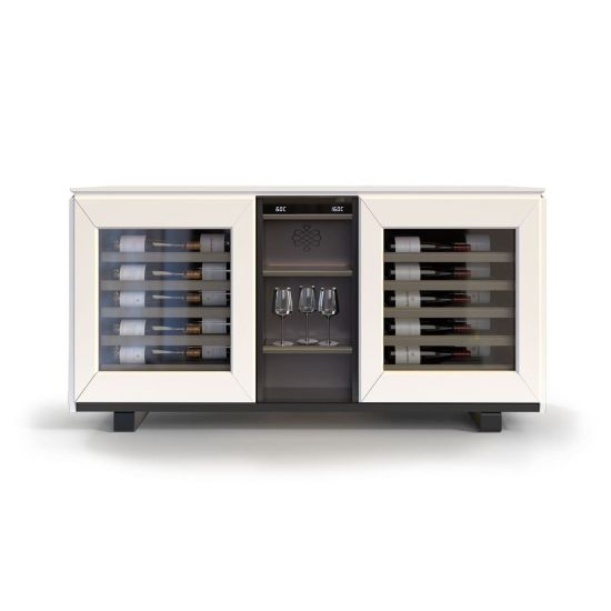 Meuble à vin enfilade, 2 températures, blanc - Harmonie Meuble à vin enfilade, 2 températures, blanc - Harmonie