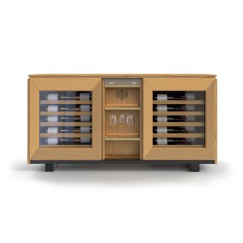 Meuble à vin enfilade, 2 températures, chêne clair - Harmonie Meuble à vin enfilade, 2 températures, chêne clair - Harmonie