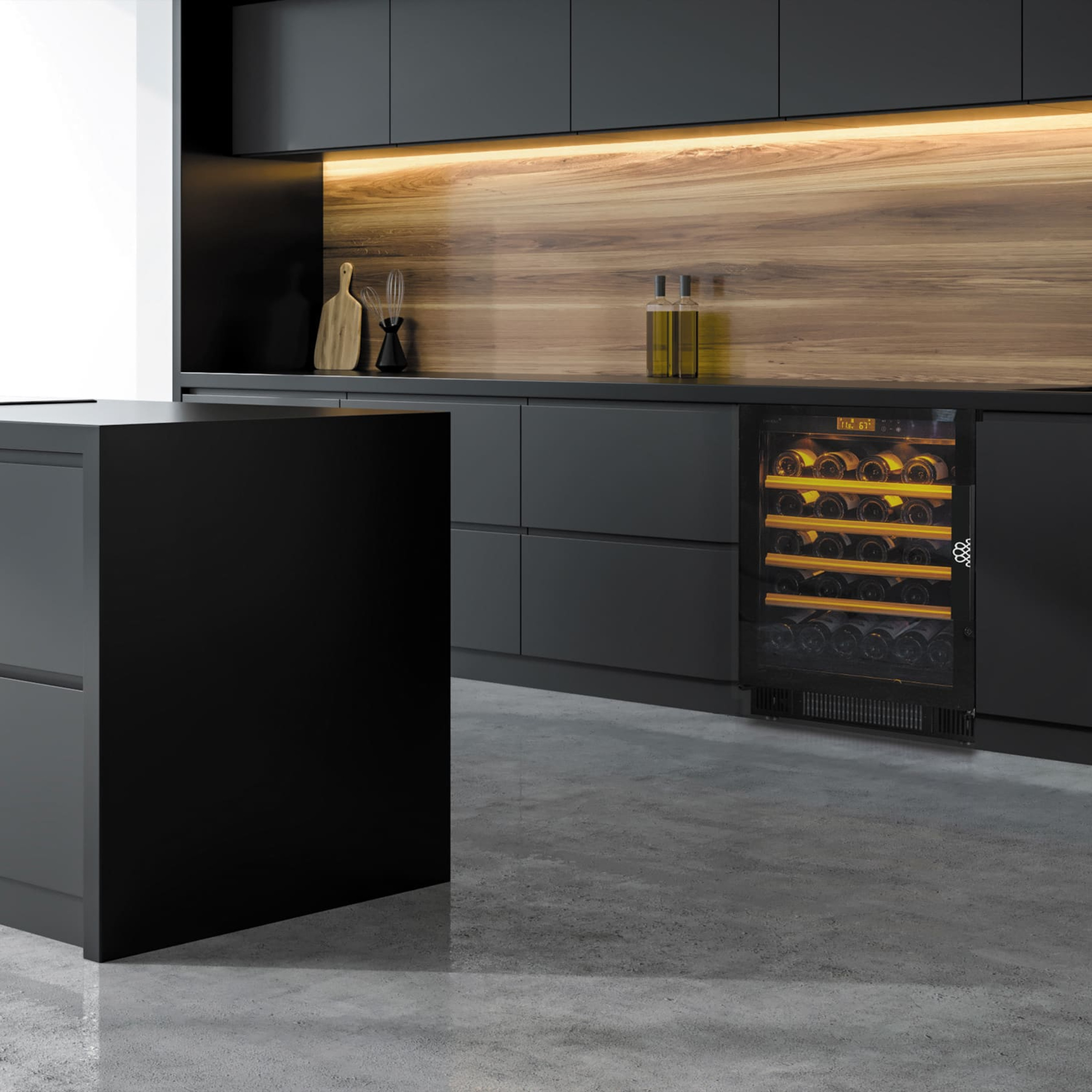 Cave à vin encastrée dans une cuisine moderne sur-mesure Cave à vin encastrée dans une cuisine moderne sur-mesure