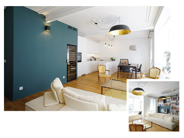 Architecture intérieure - Cave à vin encastrée dans un meuble sur mesure entre la cuisine et le salon - Rénovation appartement Paris -Tendance déco Architecture intérieure - Cave à vin encastrée dans un meuble sur mesure entre la cuisine et le salon - Rénovation appartement Paris -Tendance déco