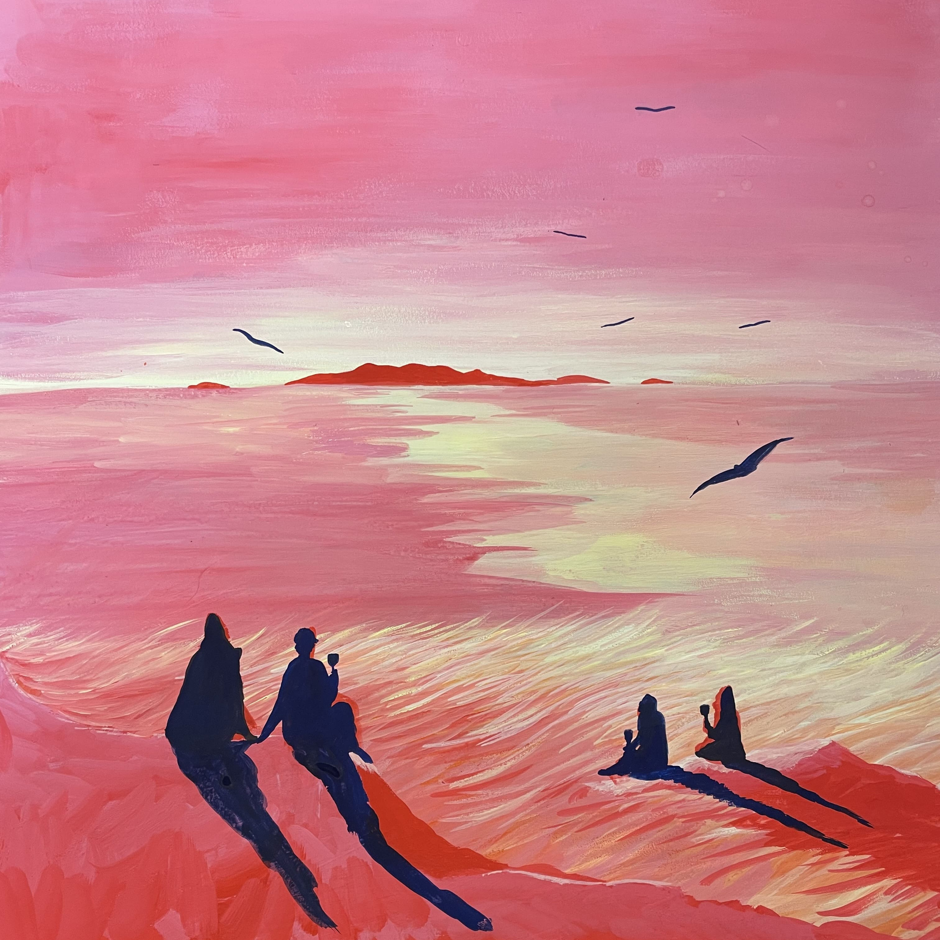 Illustration Lili Wood - Personnages assis sur une plage de Bretagne au couché de soleil. - Article Mes dix vins libres comme l’air par Catherine Bourdon (Le Petit Hôtel du Grand Large*, Bretagne) Illustration Lili Wood - Personnages assis sur une plage de Bretagne au couché de soleil. - Article Mes dix vins libres comme l’air par Catherine Bourdon (Le Petit Hôtel du Grand Large*, Bretagne)