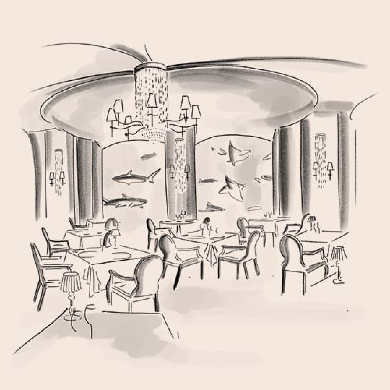 Illustration du restaurant Ossiano - The Palm - Dubaï, Emirats Arabes Unis Illustration du restaurant Ossiano - The Palm - Dubaï, Emirats Arabes Unis
