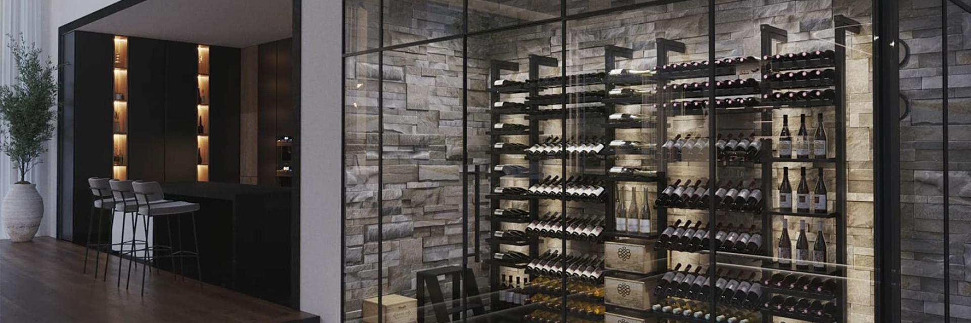 Rangement de cave à vin métallique robuste. La pièce devient un espace de dégustation vin vitré et climatisé. Du plus bel effet dans votre intérieur. - Modulo-X - eurocave Rangement de cave à vin métallique robuste. La pièce devient un espace de dégustation vin vitré et climatisé. Du plus bel effet dans votre intérieur. - Modulo-X - eurocave