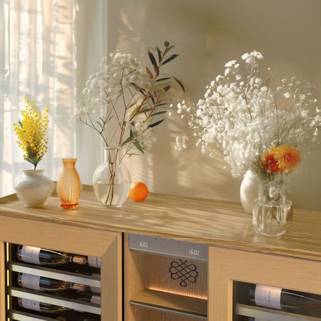 Meuble porte vitrée 2 zones de températures, plaqué bois chêne clair