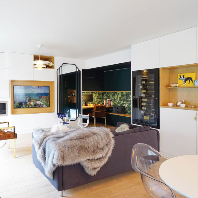 Cave à vin EuroCave intégrée dans un meuble créé sur mesure lors d'une rénovation d'appartement à Paris par Bardin Architecte Cave à vin EuroCave intégrée dans un meuble créé sur mesure lors d'une rénovation d'appartement à Paris par Bardin Architecte