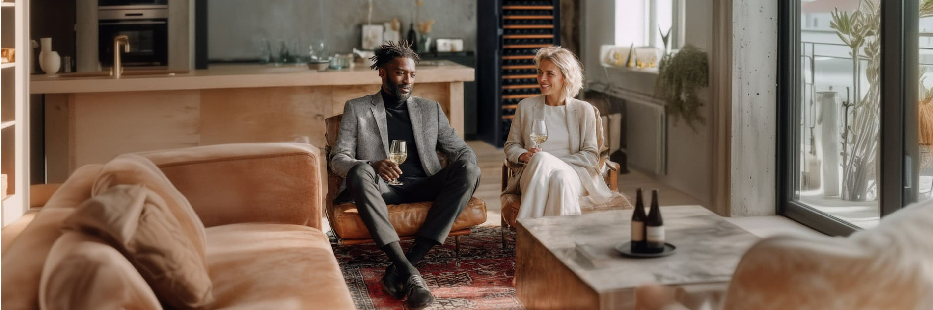 Amateurs de vin partageant un verre dans un moment de convivialité