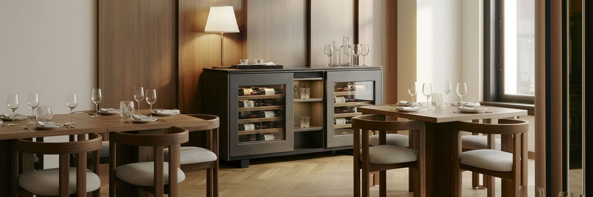 Présentation premium de vins avec cave à vin Harmonie dans une salle de restaurant