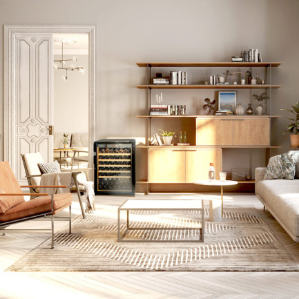 Cave a vin de vieillissement petit format pose libre dans le salon - Revelation EuroCave