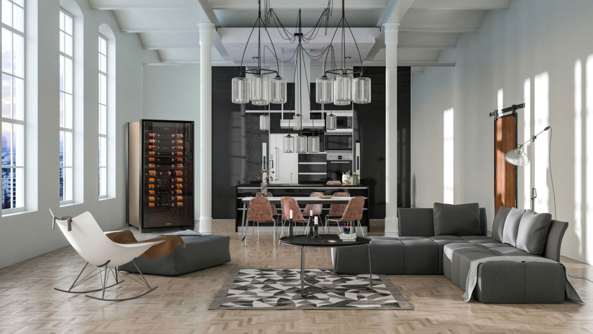 La meilleure cave à vin de vieillissement du monde installée dans un appartement de caractère, un plateau moderne aux meubles design élégants. - Royale EuroCave La meilleure cave à vin de vieillissement du monde installée dans un appartement de caractère, un plateau moderne aux meubles design élégants. - Royale EuroCave